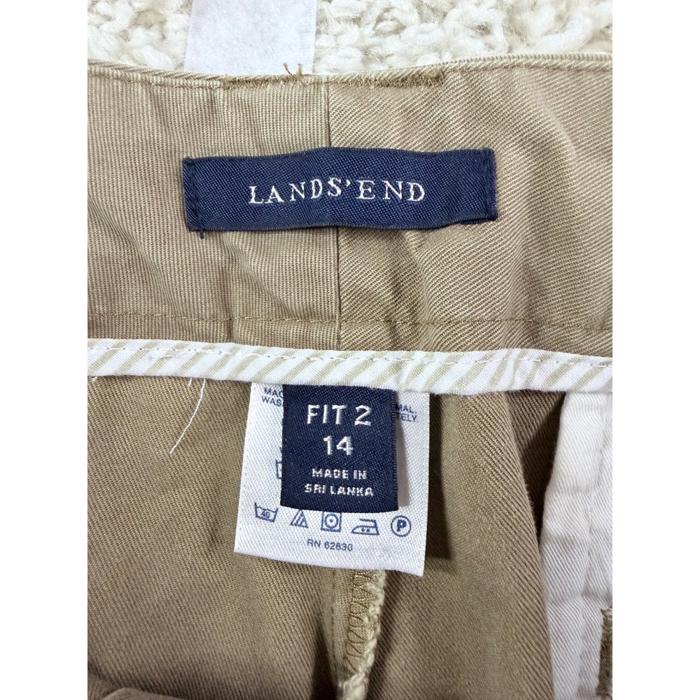 Womens 14 Lands End Chino Pants Khaki Cotton Straight Leg Preppy Workwear Casual